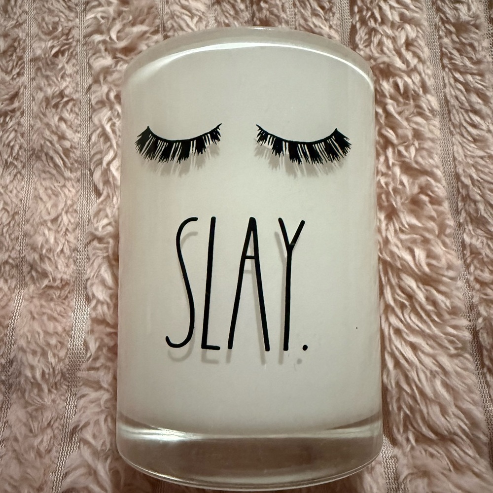 Rae Dunn White jar with Black Eyelash Design 3” diameter